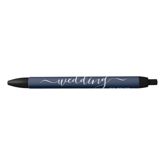 Navy Blue en White Simple Script Weddenschap Favor Zwarte Inkt Pen (Voorkant)