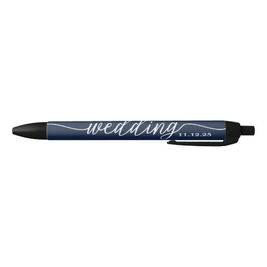 Navy Blue en White Simple Script Weddenschap Favor Zwarte Inkt Pen (Bodem)