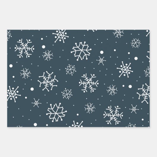 Navy Blue en White Snowflakes  Inpakpapier Vel (Voorkant 3)