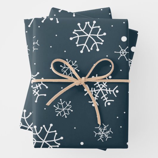 Navy Blue en White Snowflakes  Inpakpapier Vel (In situ)