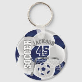 Navy Blue en White Soccer ⚽ Ball Sleutelhanger (Voorkant)