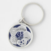 Navy Blue en White Soccer ⚽ Ball Sleutelhanger (Voorkant)