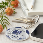 Navy Blue en White Soccer ⚽ Ball Sleutelhanger (Voorkant Rechts)
