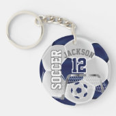 Navy Blue en White Soccer ⚽ Ball Sleutelhanger (Voorkant)