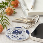 Navy Blue en White Soccer ⚽ Ball Sleutelhanger (Voorkant Rechts)