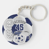 Navy Blue en White Soccer ⚽ Ball Sleutelhanger (Achterkant)