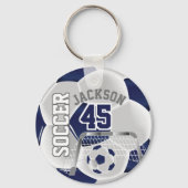Navy Blue en White Soccer ⚽ Ball Sport Sleutelhanger (Voorkant)