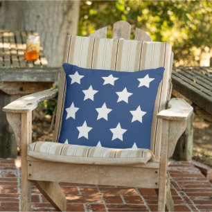 Navy Blue en White Star Patrotic Patriotic Buitenkussen
