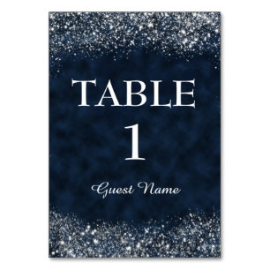 Navy Blue en White Stardust Reception Place Card Kaart