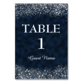 Navy Blue en White Stardust Reception Place Card Kaart (Voorkant)