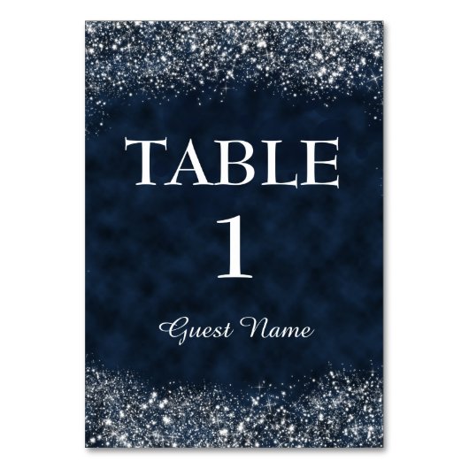 Navy Blue en White Stardust Reception Place Card Kaart (Voorkant)