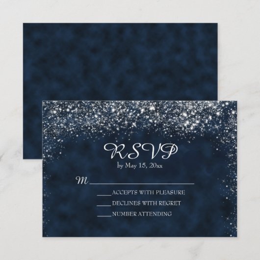 Navy Blue en White Stardust Wedding RSVP (Voorkant / Achterkant)