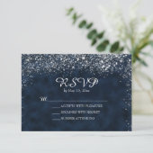 Navy Blue en White Stardust Wedding RSVP Kaartje (Staand voorkant)
