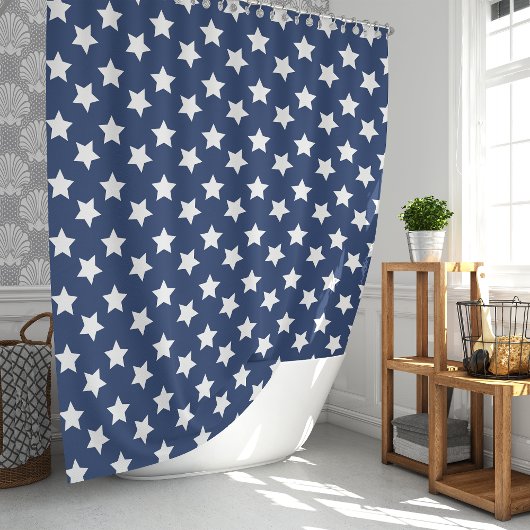 Navy Blue en White Stars Douchegordijn