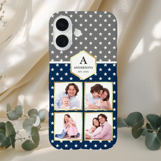 Navy Blue en White Stars Pattern Foto Collage Case-Mate iPhone Case