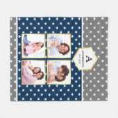 Navy Blue en White Stars Pattern Foto Collage Fleece Deken (Voorkant (Horizontaal))