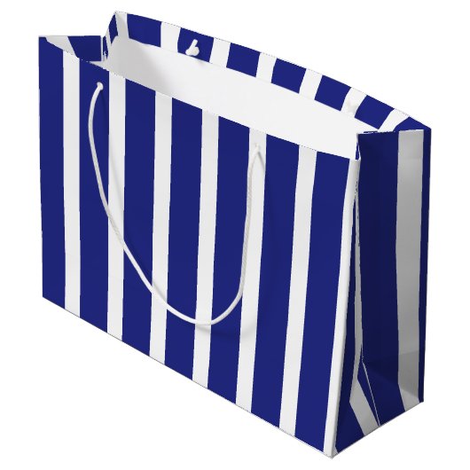 Navy blue en white strepen patroon groot cadeauzakje (Achterkant Gekanteld)