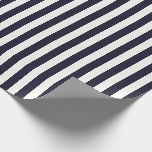 Navy Blue en White Stripe Gift Cadeaupapier (Hoek)