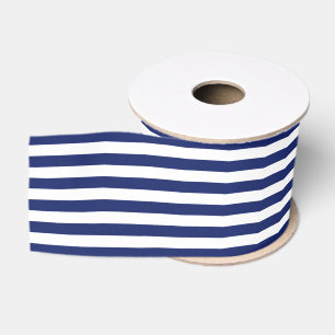 Navy Blue en White Stripe Pattern Grosgrain Lint