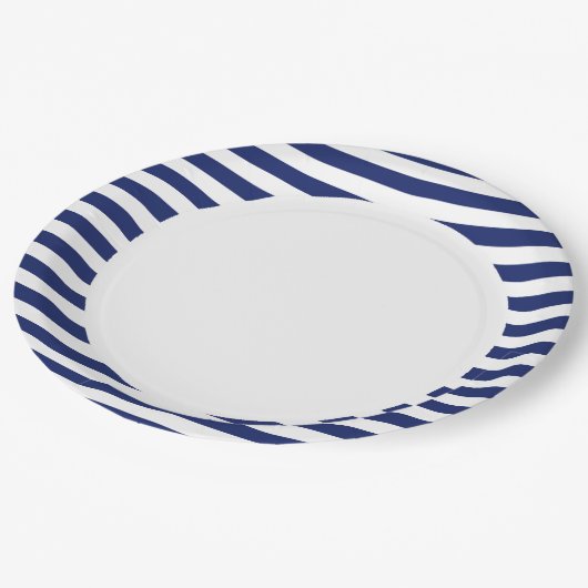 Navy Blue en White Stripe Pattern Papieren Bordje (Gekanteld)