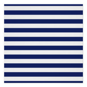 Navy Blue en White Stripe Pattern Poster