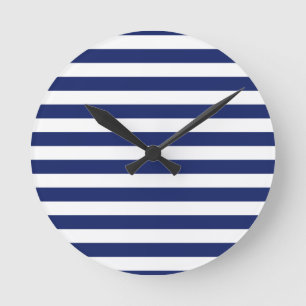 Navy Blue en White Stripe Pattern Ronde Klok
