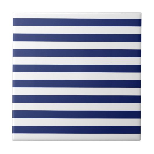 Navy Blue en White Stripe Pattern Tegeltje (Voorkant)