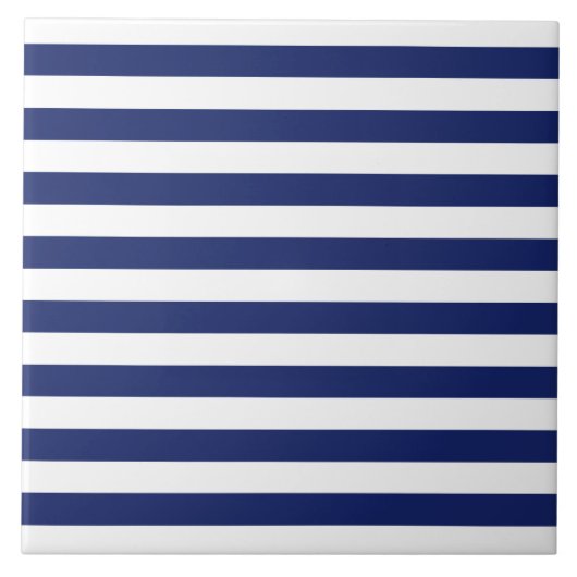 Navy Blue en White Stripe Pattern Tegeltje (Voorkant)