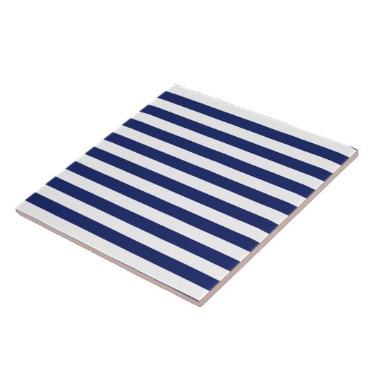 Navy Blue en White Stripe Pattern Tegeltje (Zijkant)