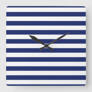 Navy Blue en White Stripe Pattern Vierkante Klok