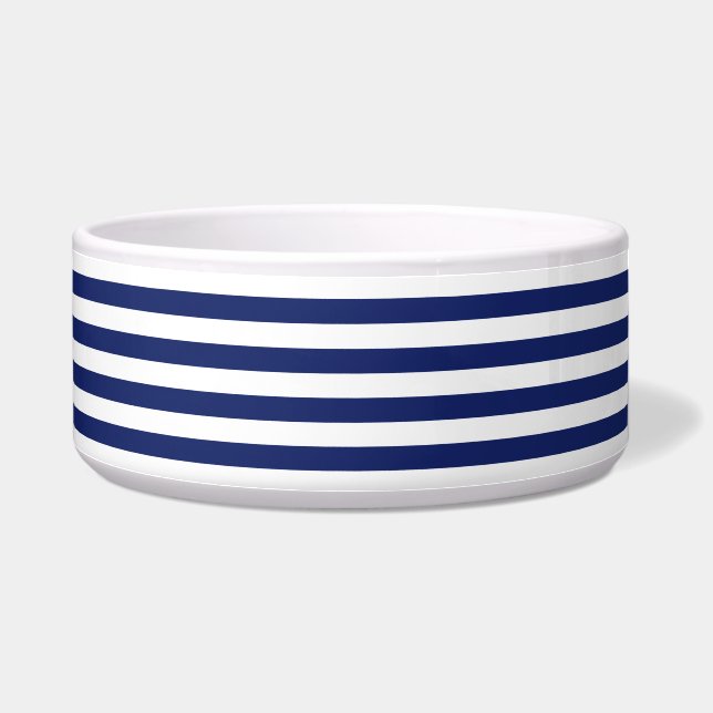 Navy Blue en White Stripe Pattern Voerbakje (Rechts)