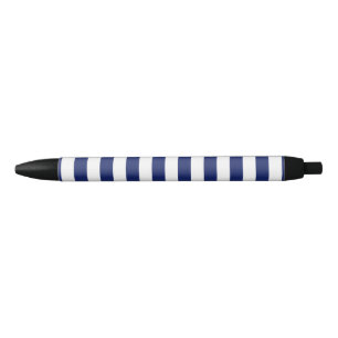 Navy Blue en White Stripe Pattern Zwarte Inkt Pen