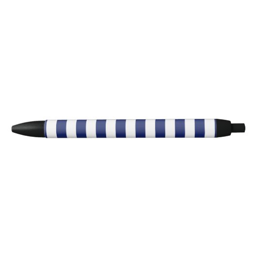 Navy Blue en White Stripe Pattern Zwarte Inkt Pen (Voorkant)