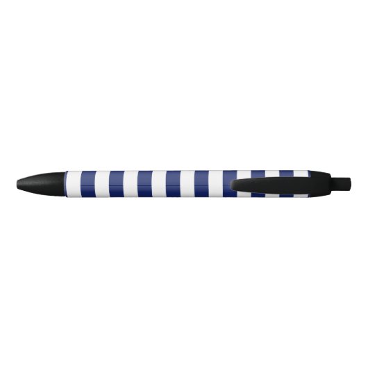 Navy Blue en White Stripe Pattern Zwarte Inkt Pen (Achterkant)