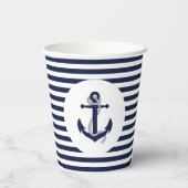 Navy Blue en White Striped Anchor Wedding Papieren Bekers (Achterkant)