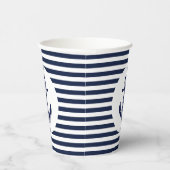 Navy Blue en White Striped Anchor Wedding Papieren Bekers (Rechts)