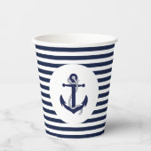 Navy Blue en White Striped Anchor Wedding Papieren Bekers (Voorkant)
