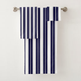 Navy Blue en White Striped Bad Handdoek