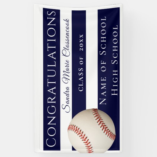 Navy Blue en White Striped Baseball afstuderen Spandoek (Verticaal)