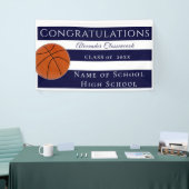 Navy Blue en White Striped Basketball afstuderen Spandoek (Beurs)