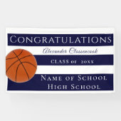 Navy Blue en White Striped Basketball afstuderen Spandoek (Horizontaal)