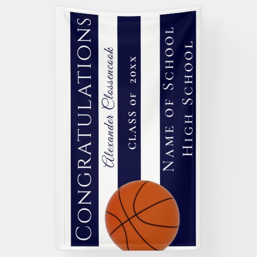 Navy Blue en White Striped Basketball afstuderen Spandoek (Verticaal)