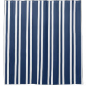 Navy Blue en White Striped Douchegordijn (Voorkant)