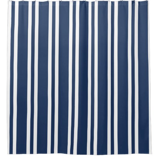 Navy Blue en White Striped Douchegordijn (Voorkant)