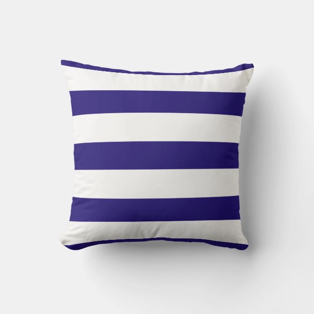 Navy Blue en White Striped Kussen (Voorkant)