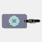 Navy Blue en White Striped Monogram Bagagelabels (Voorkant horizontaal)