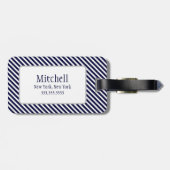 Navy Blue en White Striped Monogram Bagagelabels (Achterkant horizontaal)