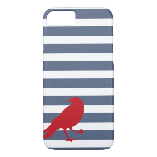 Navy Blue en White Striped Red Bird Case (Achterkant)