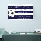 Navy Blue en White Striped Soccer afstuderen banne Spandoek (Beurs)