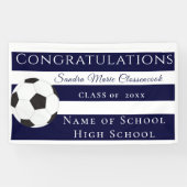 Navy Blue en White Striped Soccer afstuderen banne Spandoek (Horizontaal)